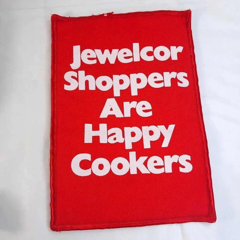 Jewelcor Shoppers are Happy Cookers pot holder fabric trivet red grocery Vintage